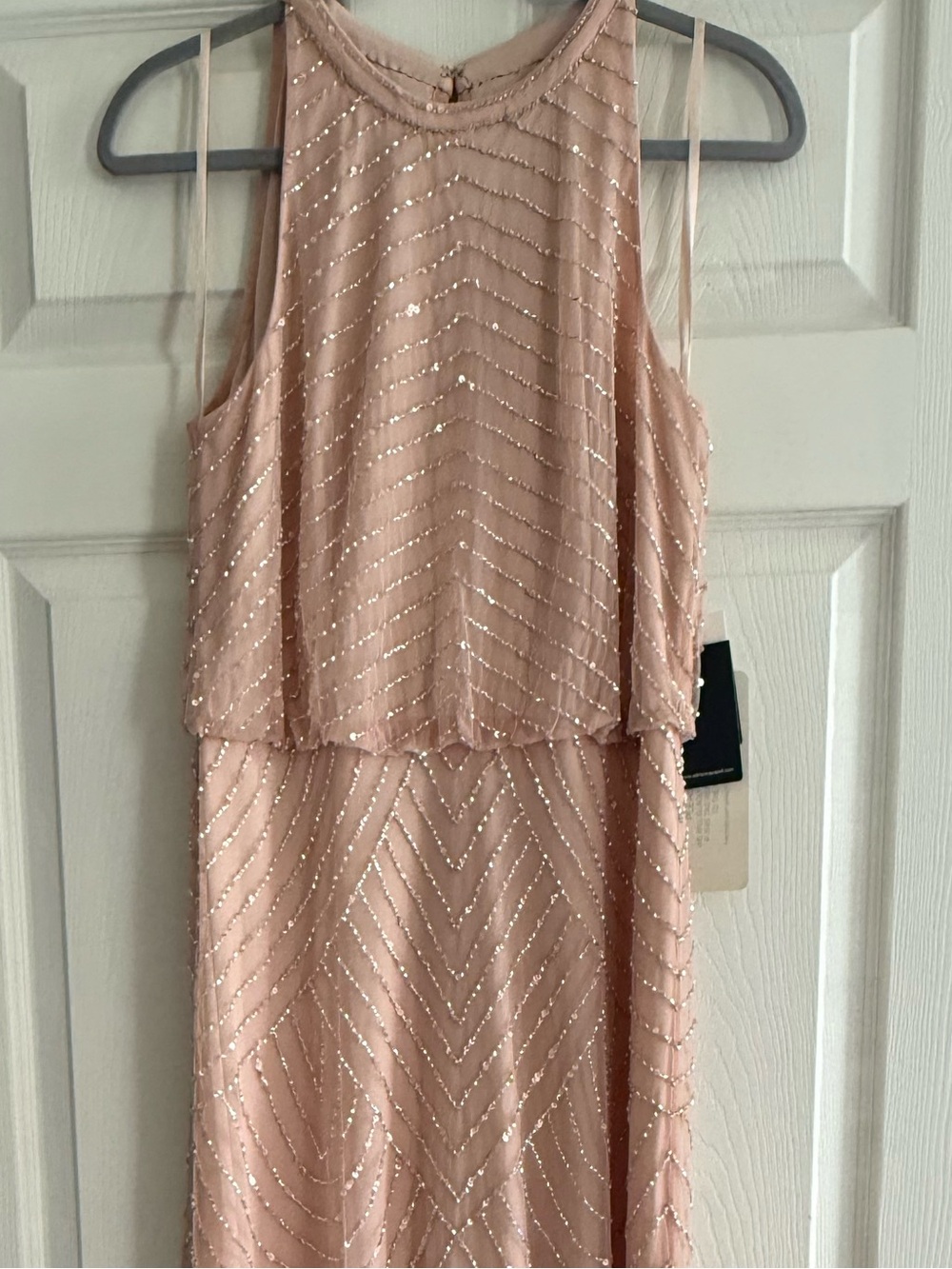 Adrianna Papell Blush Pink Beaded Maxi Dress